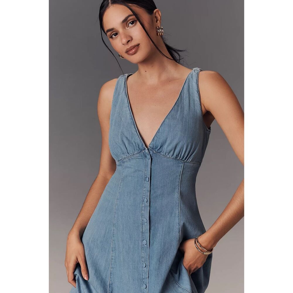 New Anthropologie Reformation Sebastien Denim Midi Dress Size 8 - Picture 3 of 9